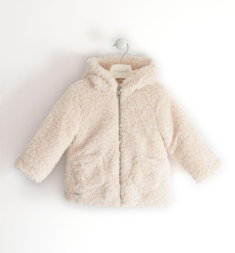 Cappotto teddy bambina con cappuccio da 9 mesi a 8 anni Sarabanda GESSO-0214