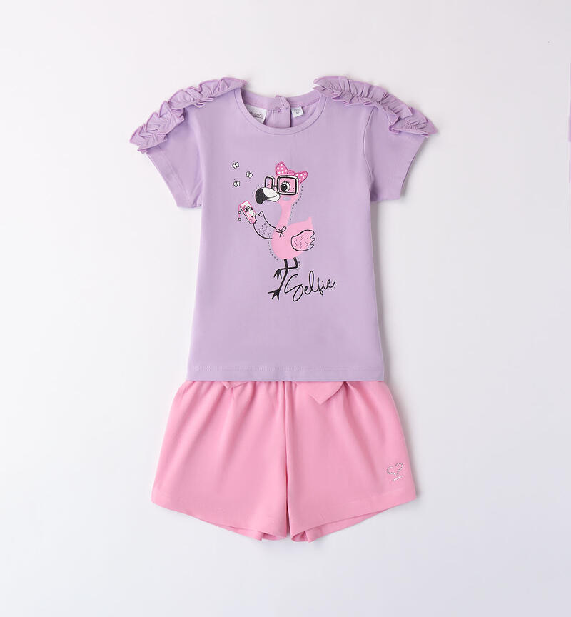 Girls' summer outfit with flamingo LILLA-3412