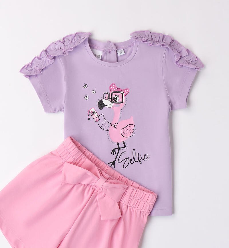 Girls' summer outfit with flamingo LILLA-3412