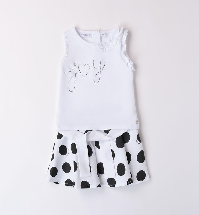 Girls' outfit with tank top and polka dot skirt BIANCO-0113