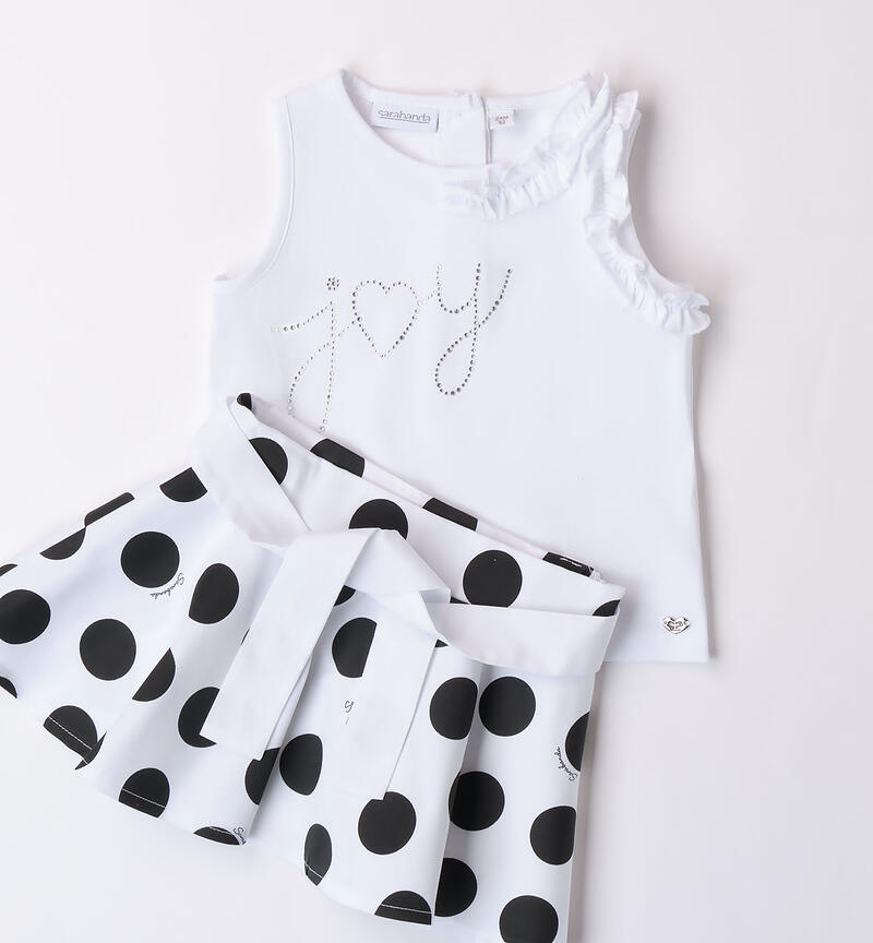 Girls' outfit with tank top and polka dot skirt BIANCO-0113