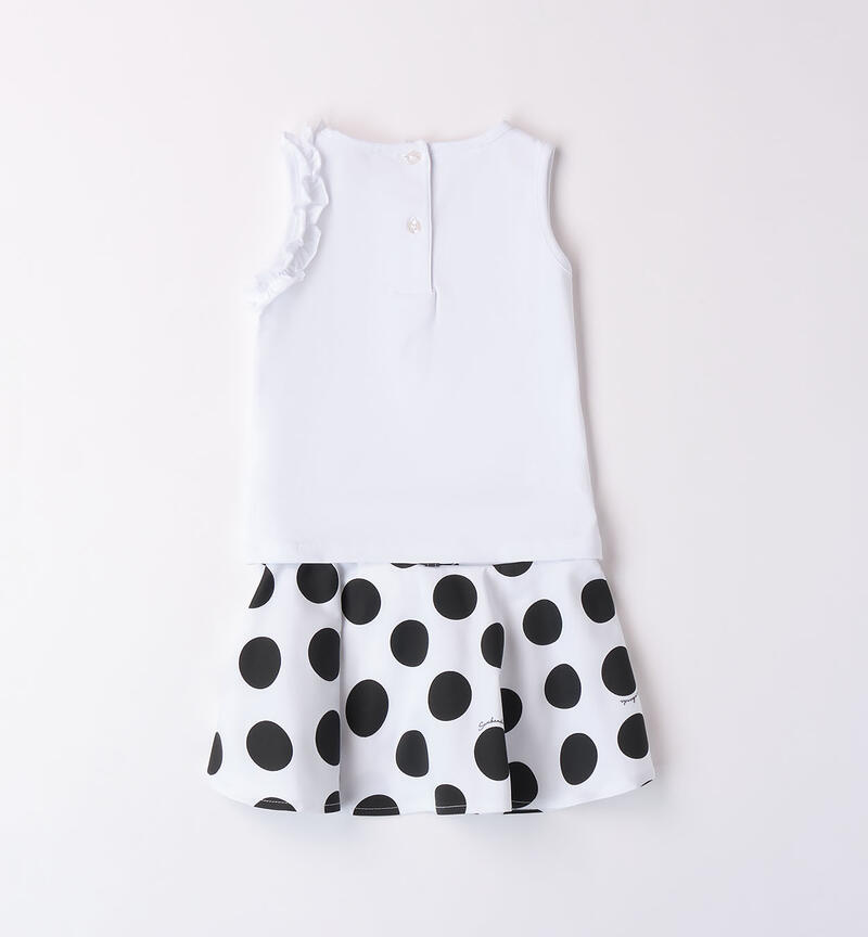 Completo bambina canotta e gonna a pois BIANCO-0113