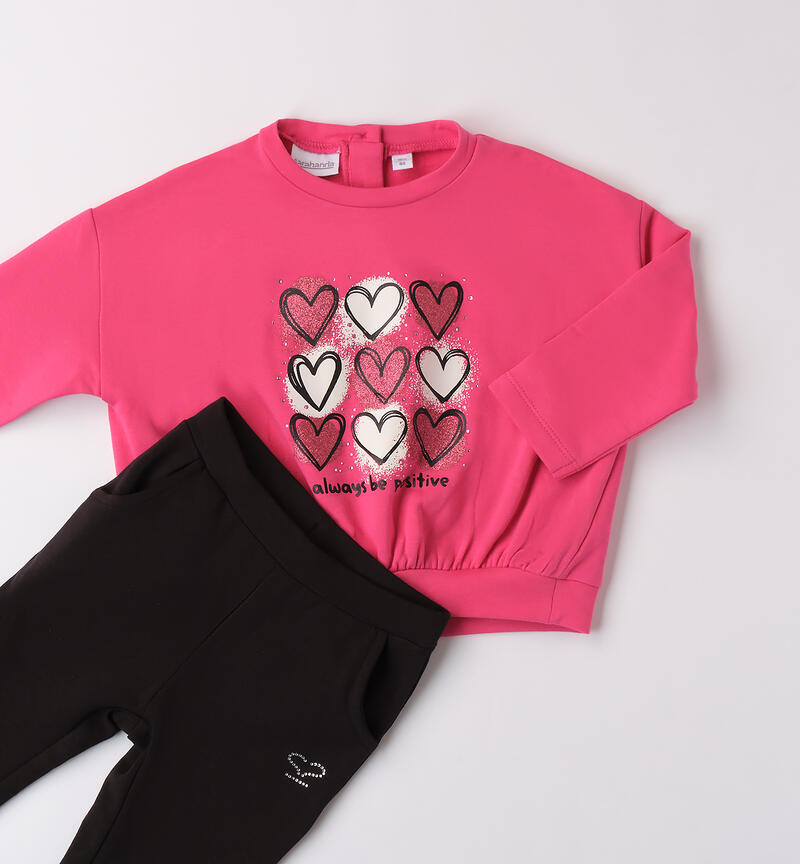 Outfit with hearts for girls FUXIA-2432