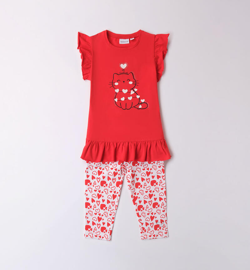 Completo bambina t-shirt e leggings con cuori ORANGE-2234