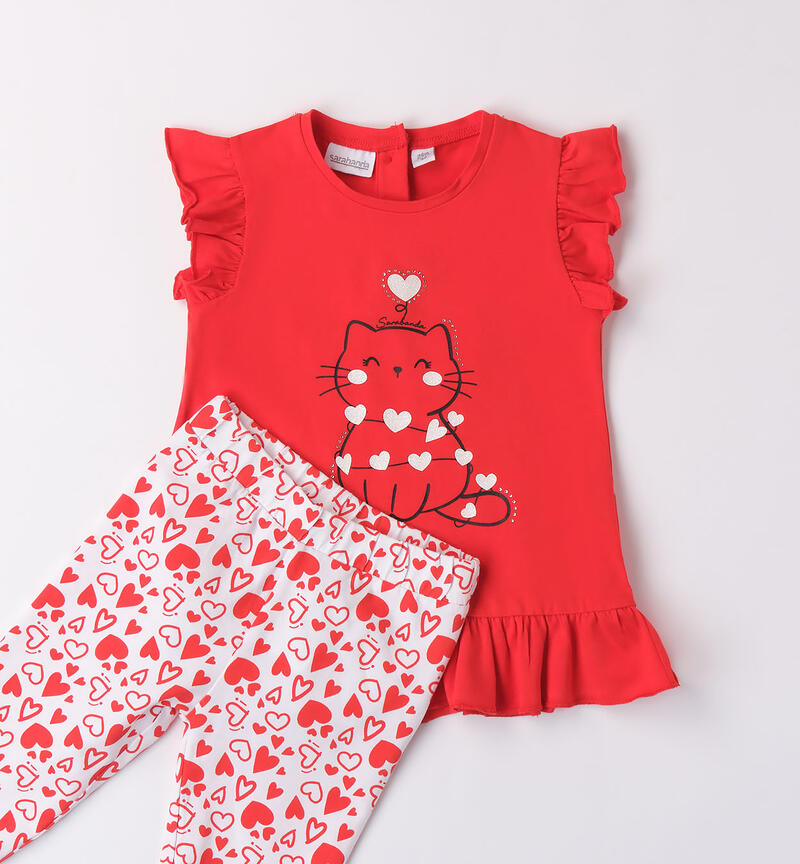 Completo bambina t-shirt e leggings con cuori ORANGE-2234