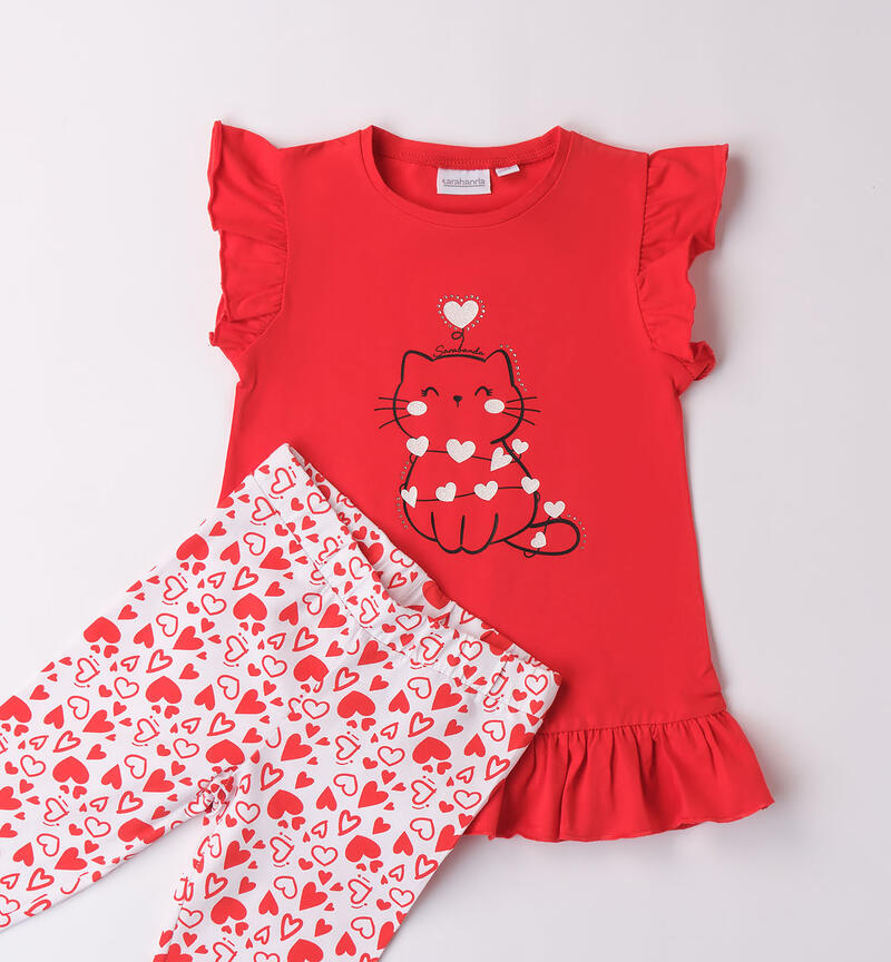 Girls' T-shirt and leggings with hearts ORANGE-2234