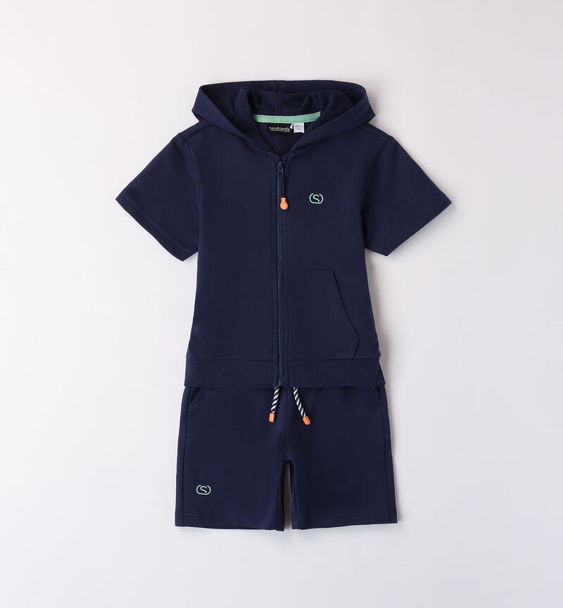 Boys' summer outfit in cotton jersey fleece NAVY-3547