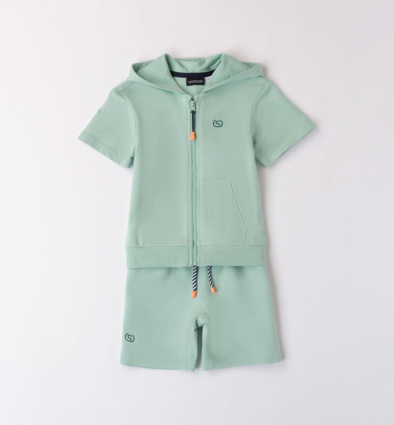 Boys' summer outfit in cotton jersey fleece VERDE CHIARO-4846