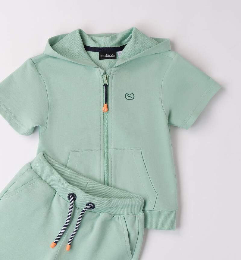 Boys' summer outfit in cotton jersey fleece VERDE CHIARO-4846