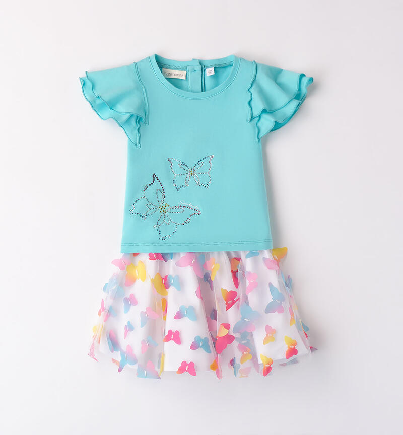 Completo per bambina con farfalle TURCHESE-4412