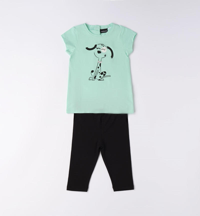 Completo t-shirt e leggings bambina da 9 mesi a 8 anni Sarabanda VERDE CHIARO-4634