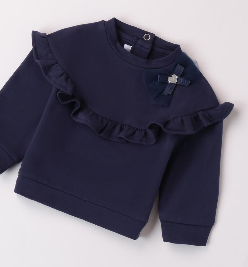 Sweatshirt for baby girl with ruffles and bow NAVY-3558