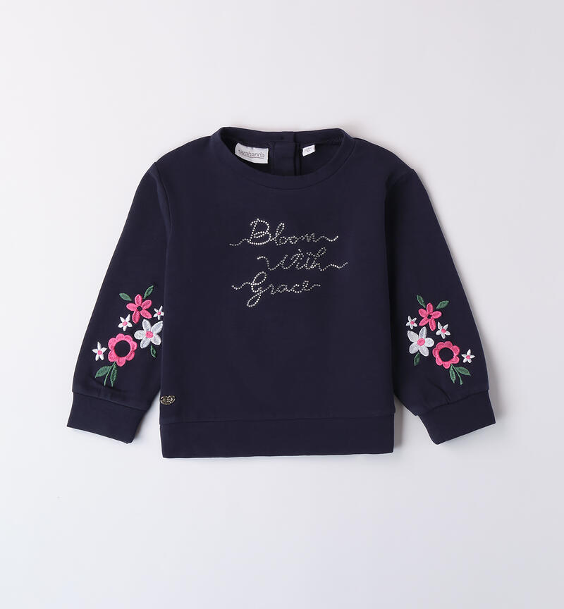 Crew neck sweatshirt with flowers for girls NAVY-3854