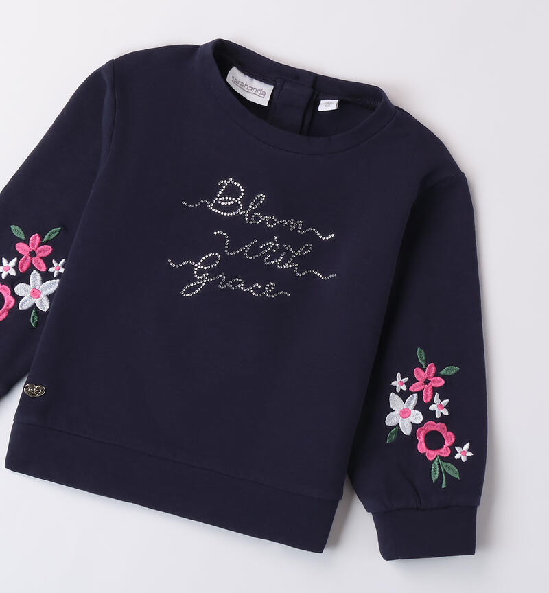 Crew neck sweatshirt with flowers for girls NAVY-3854