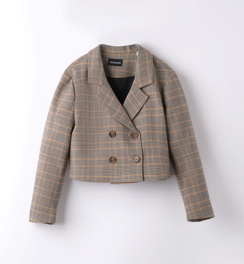 Sarabanda elegant checked jacket for girls from 8 to 16 years ARANCIO-1821