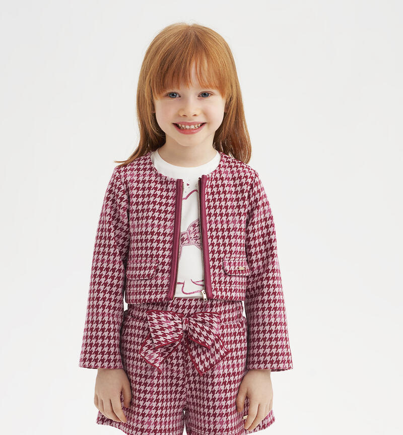 Sarabanda houndstooth jacket for girls from 9 months to 8 years MAUVE-2783