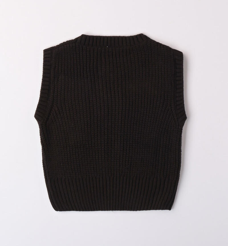 Sarabanda knit waistcoast for girls from 8 to 16 years NERO-0658