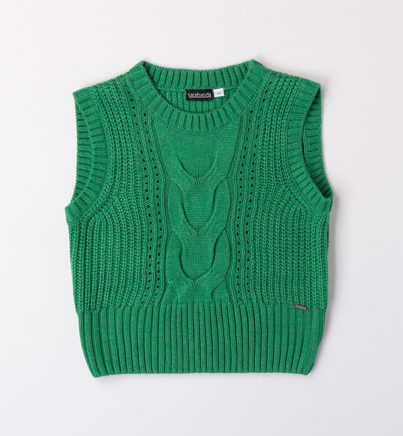 Sarabanda knit waistcoast for girls from 8 to 16 years VERDE-5156