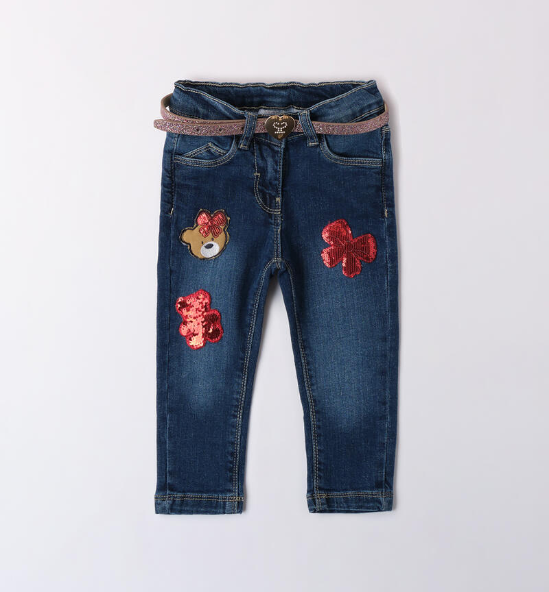 Jeans with belt for girls STONE WASHED-7450