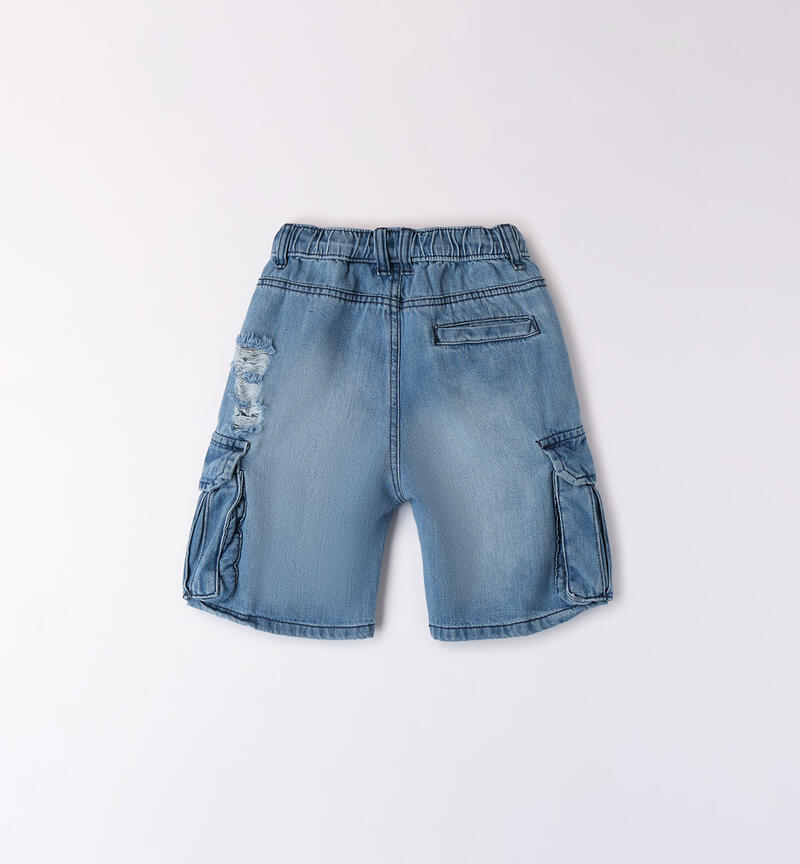 Boys' denim shorts with large pockets STONE BLEACH-7350