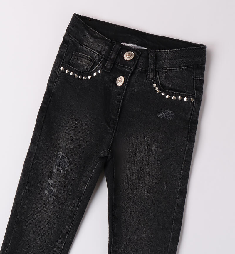 Jeans per bambina con strass NERO-7990