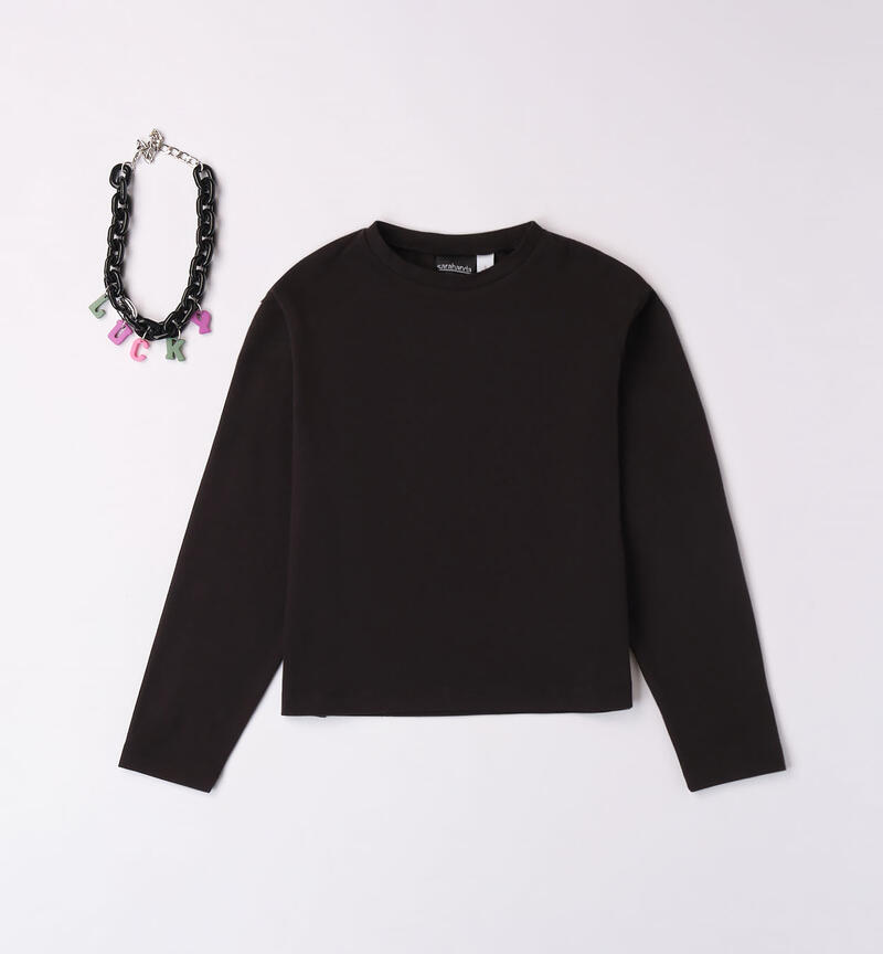Sarabanda T-shirt with necklace for girls from 8 to 16 years NERO-0658