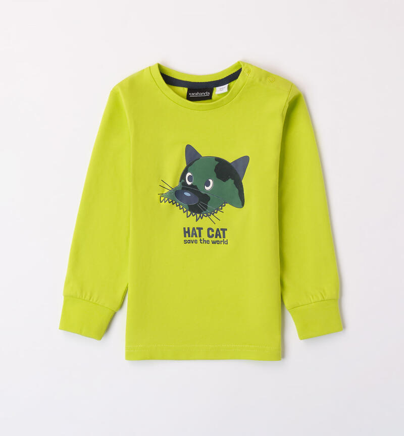 Maglietta con gatto per bambino da 9 mesi a 8 anni Sarabanda VERDE-5237