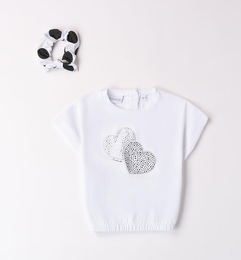 Girls' T-shirt with hearts BIANCO-0113