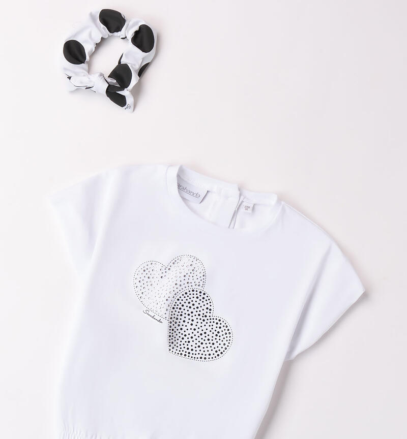 Girls' T-shirt with hearts BIANCO-0113