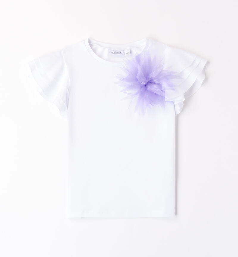 Maglietta per ragazza con fiore BIANCO-ORCHIDEA-8288