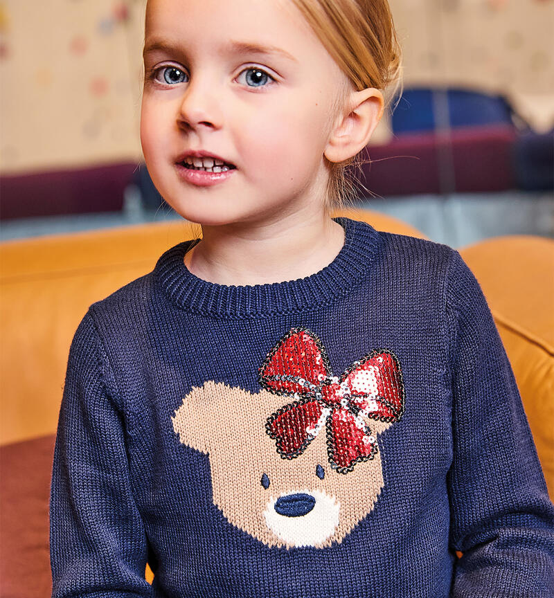 Sweater with bear for girls NAVY-3854