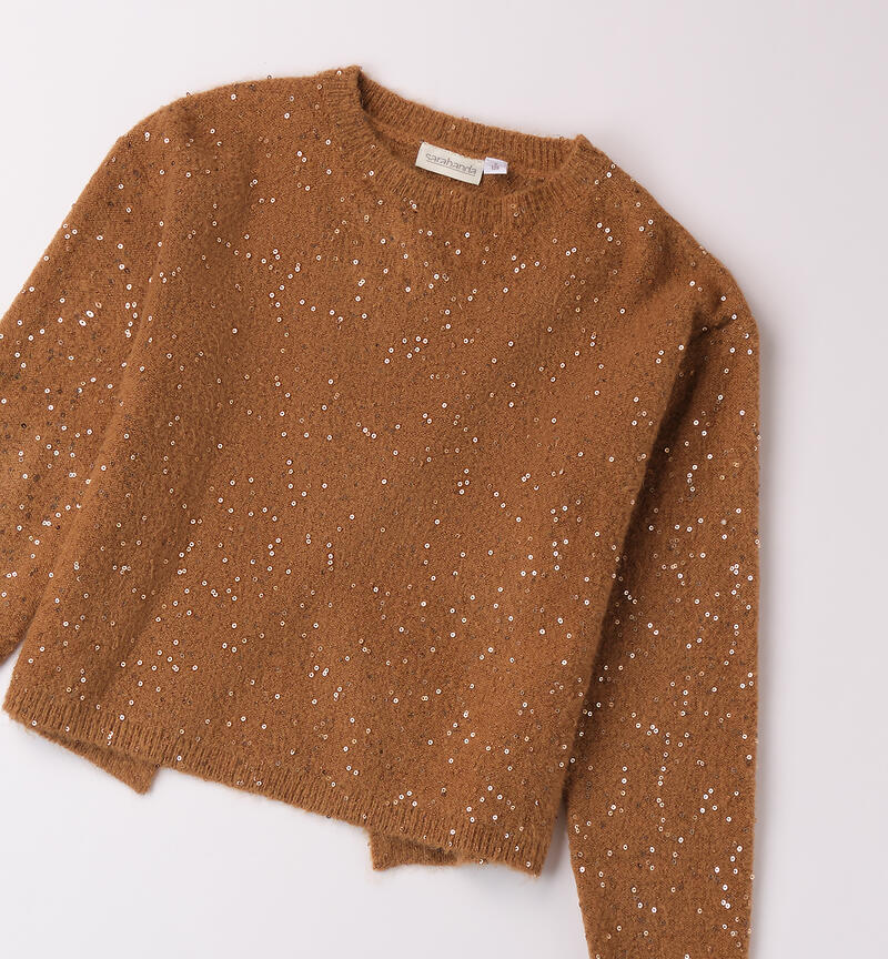 Sweater with sequins for girls MARRONE-0813