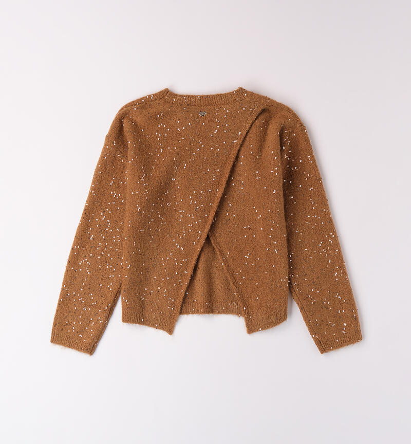 Maglione ragazza con pailettes MARRONE-0813