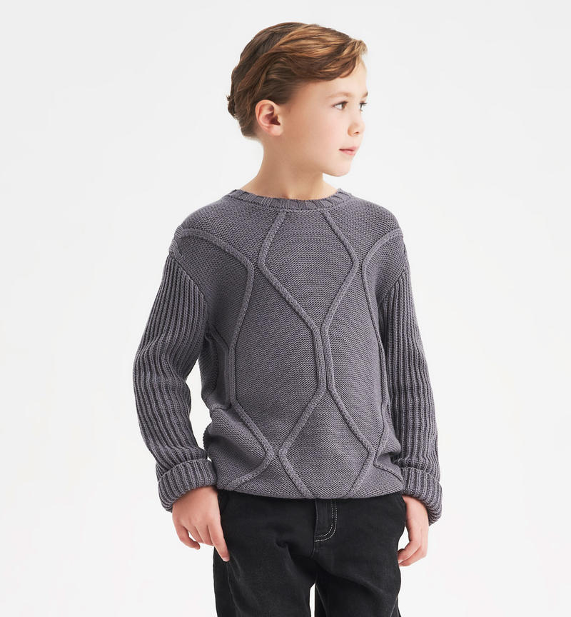 Maglione ragazzo in tricot da 8 a 16 anni Sarabanda GRIGIO SCURO-0564