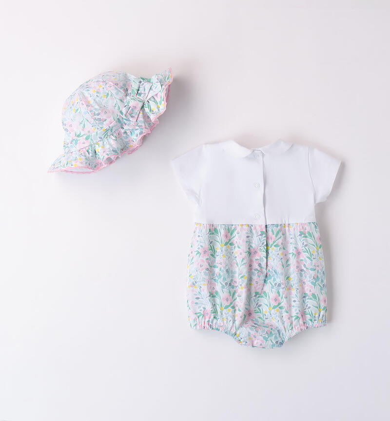 Baby girls' romper with hat BIANCO-ROSA-6AAS