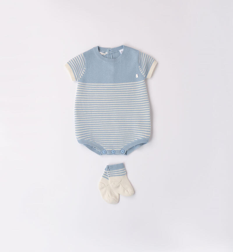 Pagliaccetto neonato in tricot AZZURRO-3862