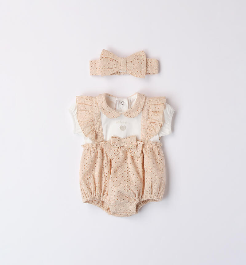 Baby girls' summer romper BEIGE-1033