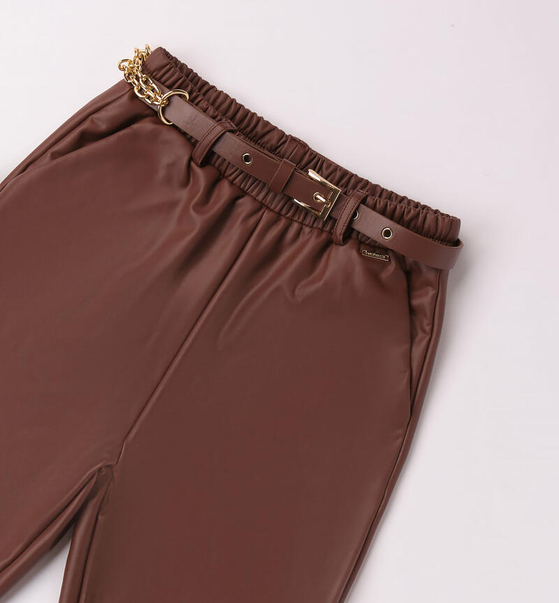 Sarabanda belted trousers for girls from 8 to 16 years CHOCOLATE-1214