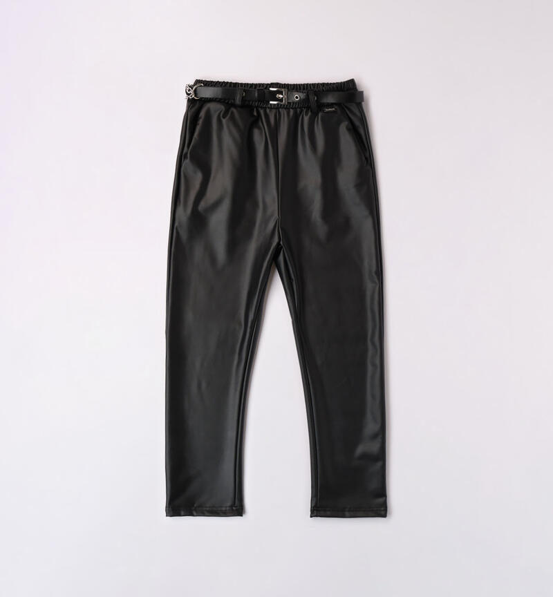 Sarabanda belted trousers for girls from 8 to 16 years NERO-0658
