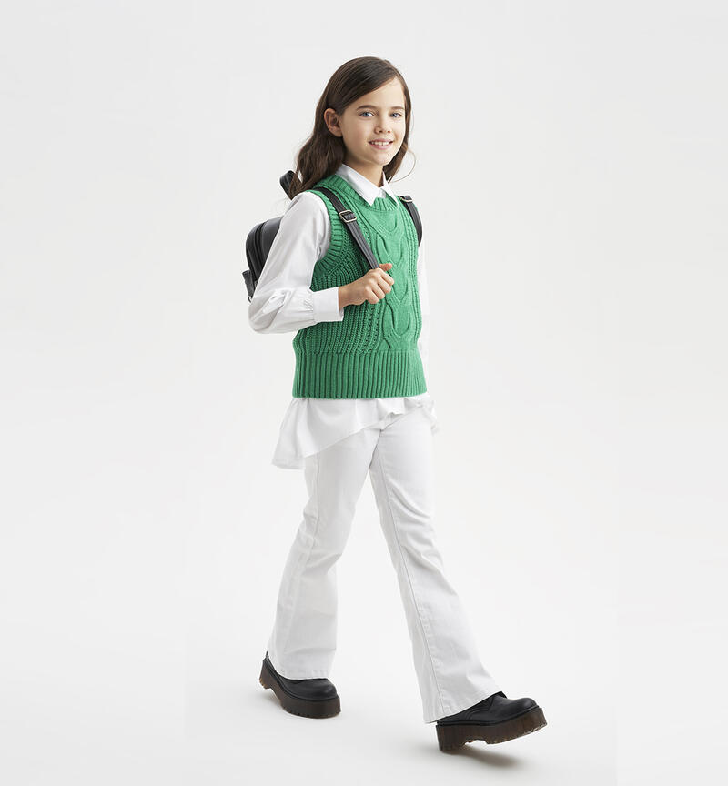 Sarabanda cotton trousers for girls from 8 to 16 years BIANCO-0113