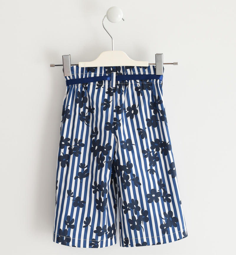 Striped printed poplin trousers for baby girl from 6 months to 7 years Sarabanda BIANCO-INDIGO-6MR6