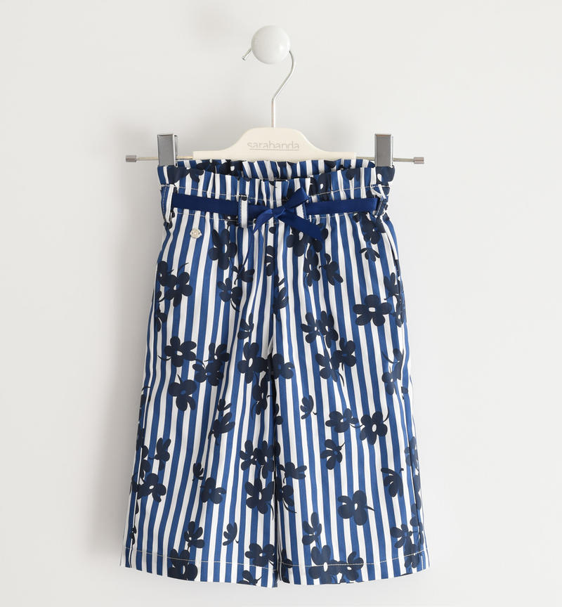 Pantalone in popeline stampato a righe per bambina da 6 mesi a 7 anni Sarabanda BIANCO-INDIGO-6MR6