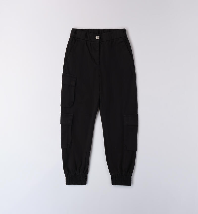 Pantalone multitasche ragazza NERO-0658