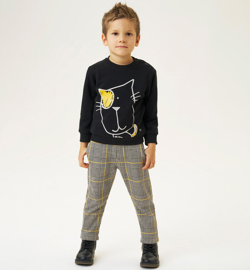 100% cotton pants for boys ECRU'-NERO-6AVB