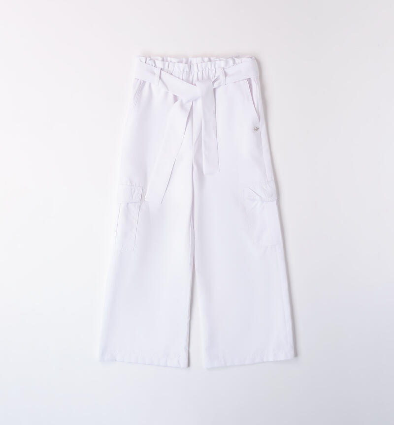 Pantaloni larghi ragazza BIANCO-0113