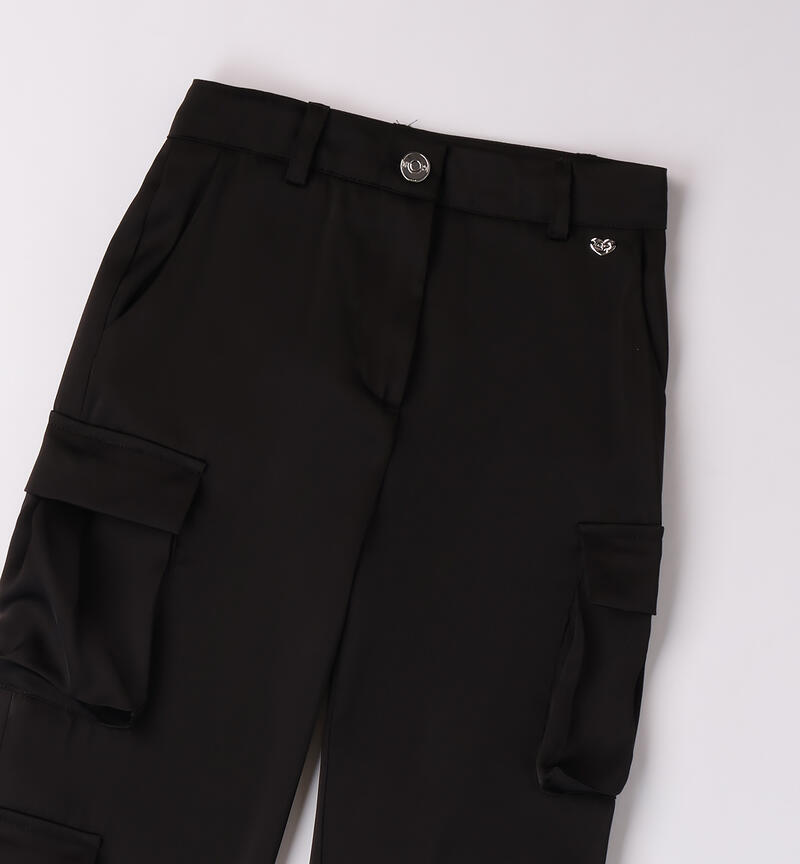 Pantaloni per ragazza multitasche NERO-0658