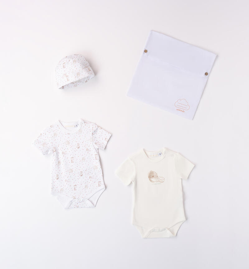 2-body and baby hat set BIANCO-TORTORA-6BEW