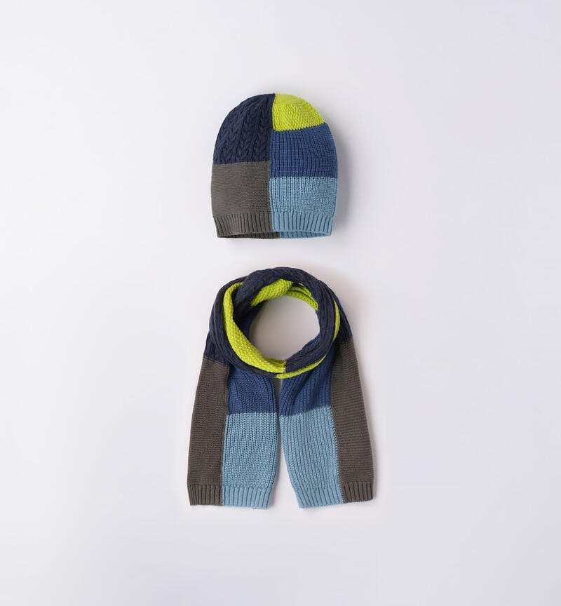 Sarabanda colourful hat and scarf set for boys from 9 months to 8 years VERDE SCURO-4254