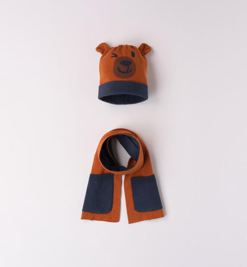 Set sciarpa con tasche e cappello per bambino da 9 mesi a 8 anni Sarabanda RUST-1125