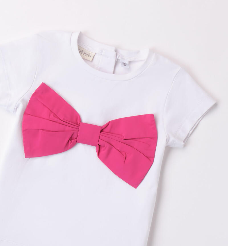 Girls' T-shirt with bow FUXIA-2445